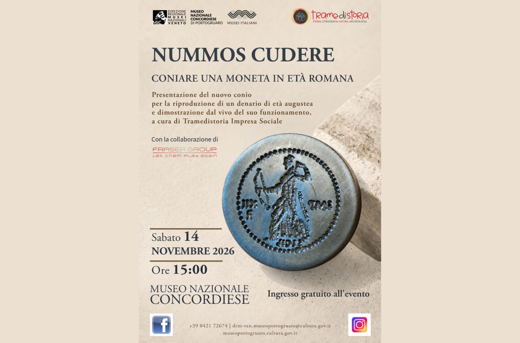Conio per la riproduzione di un denario di età augustea, protagonista dell’evento Nummos Cudere al Museo Nazionale Concordiese.